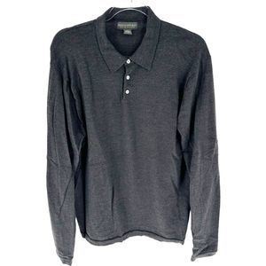 Banana Republic Sweater Mens Large Gray 100% Merino Wool Henley Collared Preppy